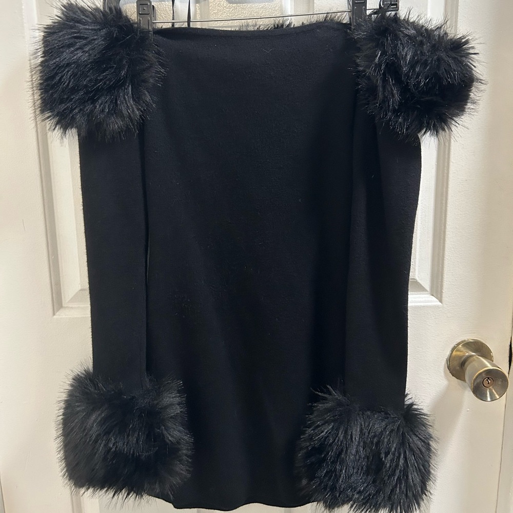 Forever 21 Black Mini Dress with Faux Fur Trim